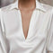 Elegant Women's V-Neck Long Sleeve Blouse With Satin Sheen Solid Color Formal Shirt For Spring Fall Meifu Market