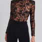 see-through lace jumpsuit | black lace long-sleeved jumpsuit | stretchy lace bodysuit | ultrasonic cleaning