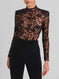 Black See-through Lace Long-sleeved Trousers Jumpsuit Black - reverse side showing construction