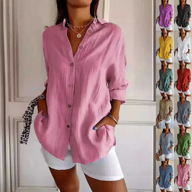 Lapel Long Sleeve Shirt Women's Single-breasted Pleated Shirt Meifu Market