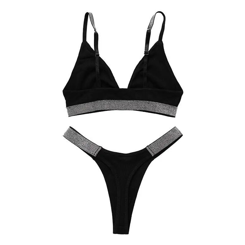 Knitted Thread Rhinestone Wireless Underwear Underwear Women's Bra Set Meifu Market