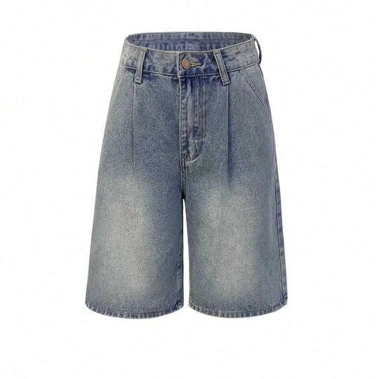 retro pleated denim shorts | wide leg denim shorts | straight cut denim shorts | ultrasonic cleaning