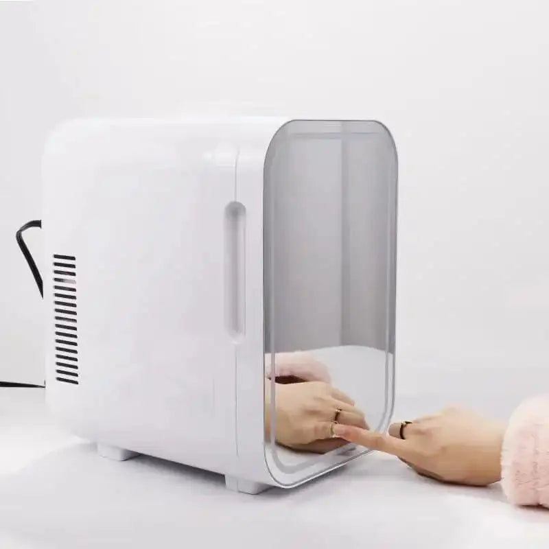 skincare refrigerator with mirror | portable beauty fridge | compact cosmetic cooler | ultrasonic cleaning