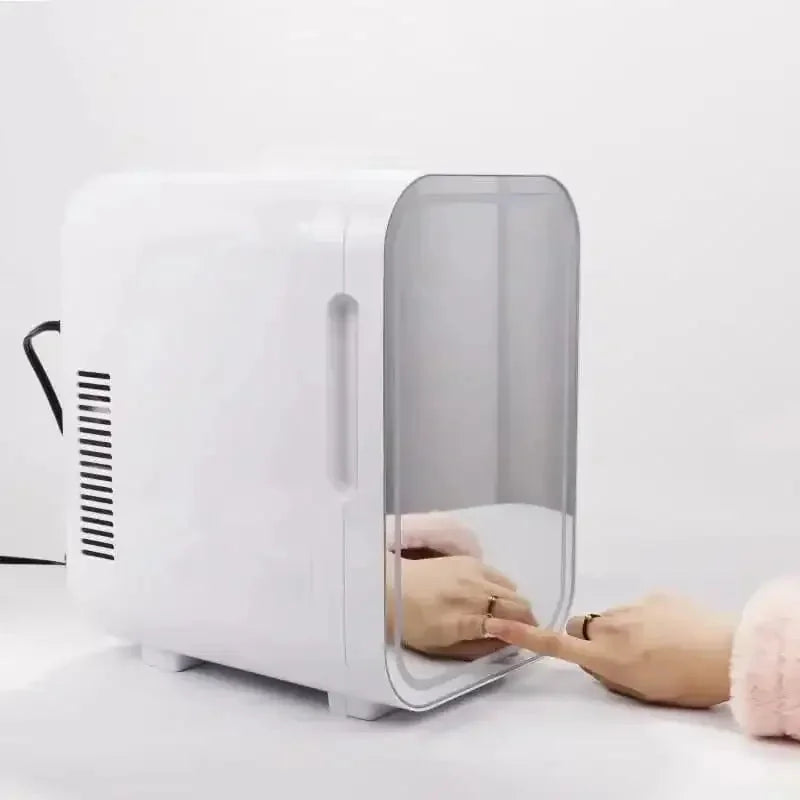 skincare refrigerator with mirror | portable beauty fridge | compact cosmetic refrigerator | ultrasonic cleaning