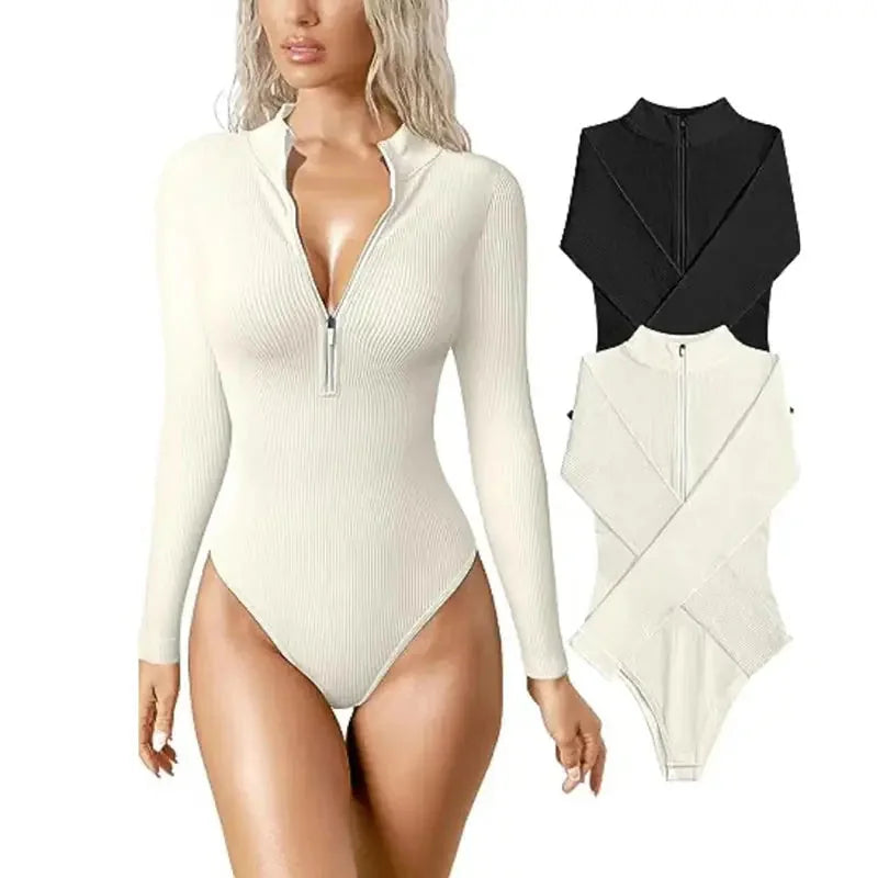 seamless shapewear jumpsuit | long sleeve bodysuit for women | slimming romper with zipper | ultrasonic cleaning