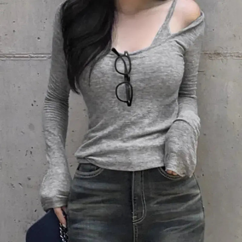 Fake Two Pieces Bandage Dress Slim Fit Versatile Bottoming Top Meifu Market