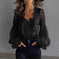 Women's Lace-Panel Puff-Sleeve Pleated Shirt - Meifu Market