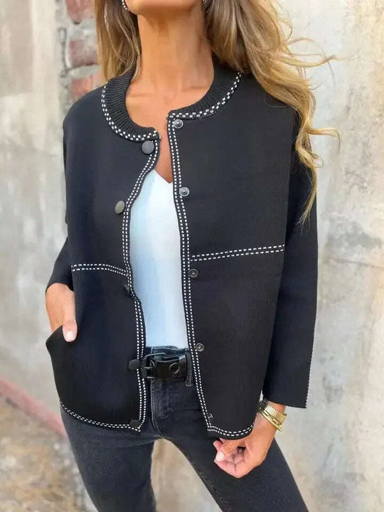 Women's Striped Button Cardigan Cropped Sweater Long Sleeve Meifu Market