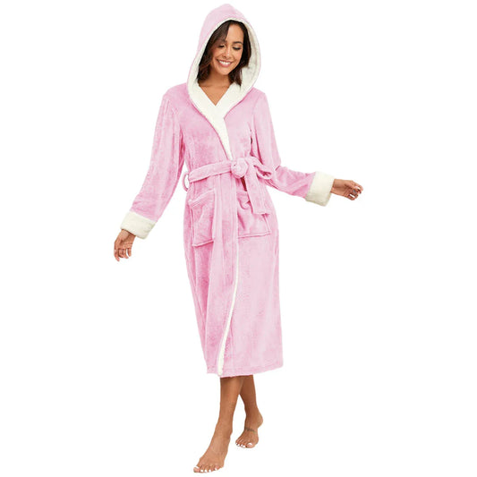 RONGTAI Ladies Long Fleece Bathrobe