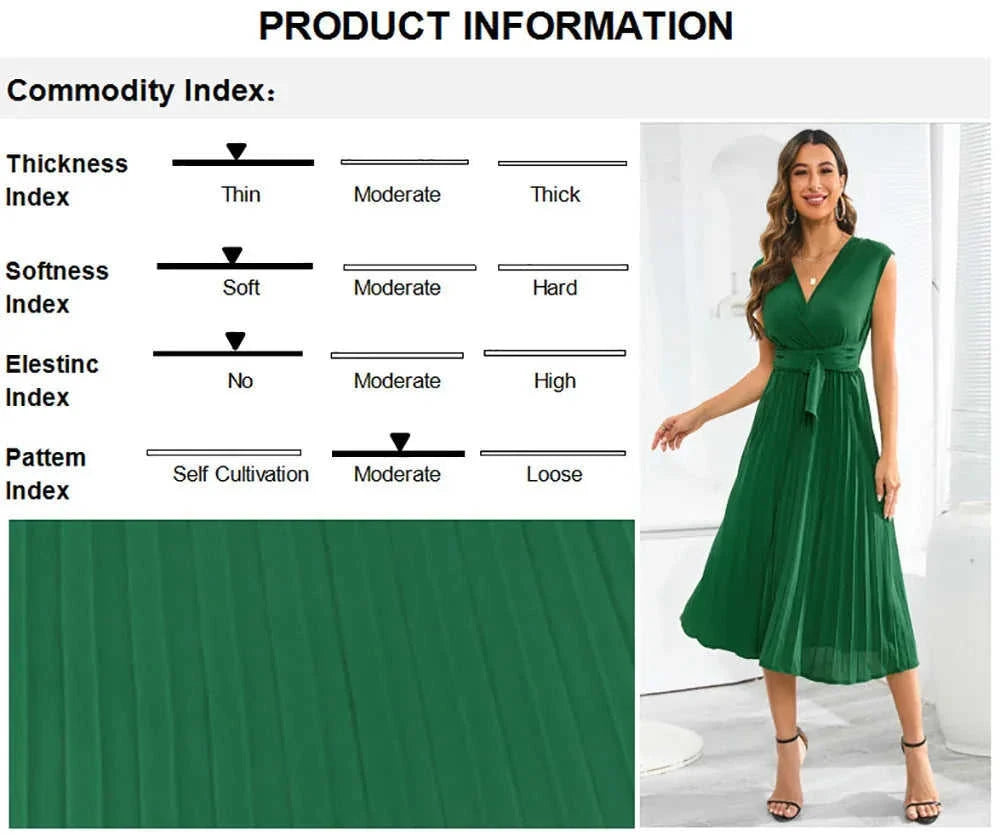 sleeveless v-neck dress | lace-up summer dress | slim-fit pleated dress | ultrasonic cleaning