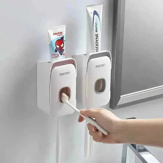 bathroom countertop organizer | touchless toothpaste dispenser | waterproof bathroom storage | energy saving