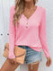 Waffle V-neck Buttons Long Sleeve T-shirt Meifu Market