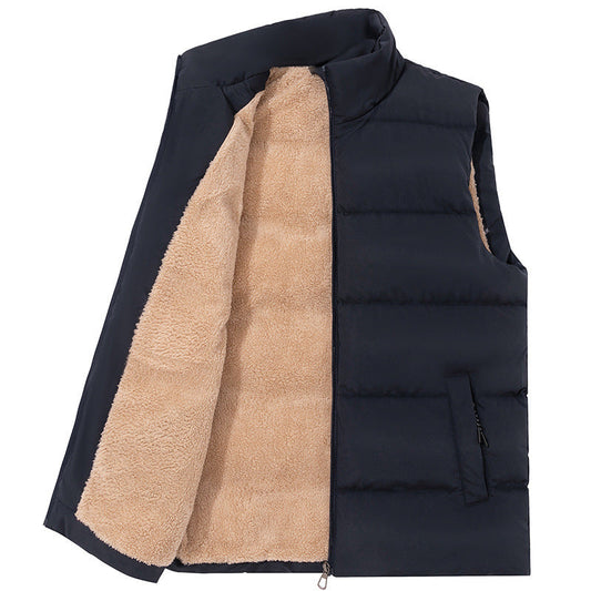 Men's Winter Fleece Lined Vest Jacket - Warm Outdoor Cardigan Coat with Wool Lining