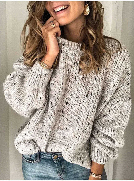 Winter Polka Dot Pullover Knitted Sweater Fashion Solid Color Loose Long Sleeve Top Women's Clothing Meifu Market