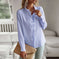 Striped Long Sleeve Shirt Fashion Ruffle Design Button Up Tops Casual Office Blouse Elegant Commuting Women's Clothing Meifu Market
