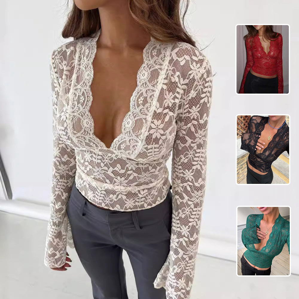 Flowers Lace Long Sleeve Top Y2K Fashion Slim Bottoming Shirt Top Women's Clothing Meifu Market