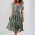 chiffon fabric dress | floral printed summer dress | v-neck short sleeve dress | energy saving