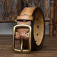 Men's Cowhide Vintage Distressed Pleated Brass Buckle Belt meifu market