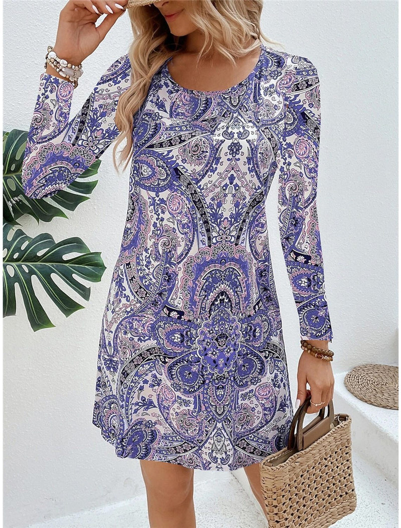 Women's Casual Printed Paisley Printed V-neck Dress Meifu Market