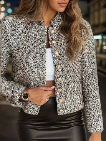 2025 Large Elegant Floral Top Lightweight Polyester Elegant Women's Fashion Floral Top - Long Sleeved, Buttoned Front, Opaque, Solid Color Jacket, Suitable For Work And Leisure Meifu Market