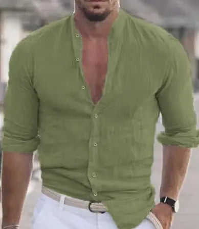 Men's Long Sleeve Shirt With Button Casual Solid Color Tops For Spring Autumn Gray - available style options