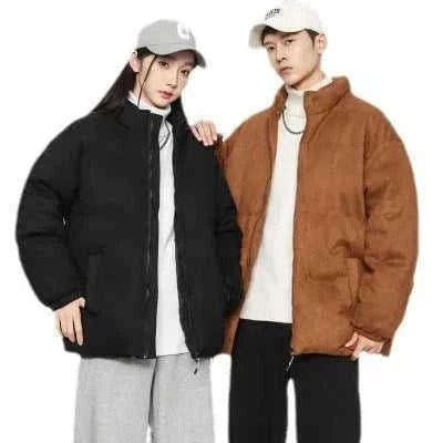 deerskin velvet jacket | quilted windproof coat | loose fit winter jacket | ultrasonic cleaning