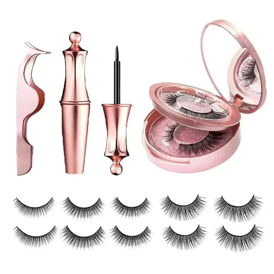 5 Pairs Luxurious Magnetic Eyelashes & Eyeliner Kit - Reusable 3D False Lashes with Hassle-Free, Glueless Application -...