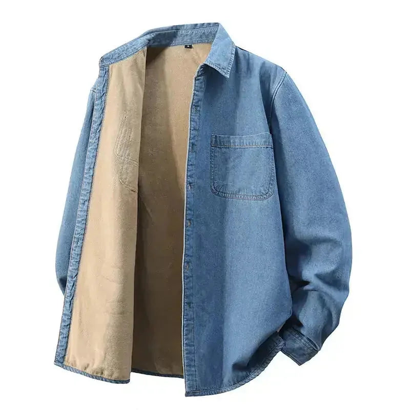 heavyweight denim shirt | long-sleeve work shirt | durable cotton construction | ultrasonic cleaning