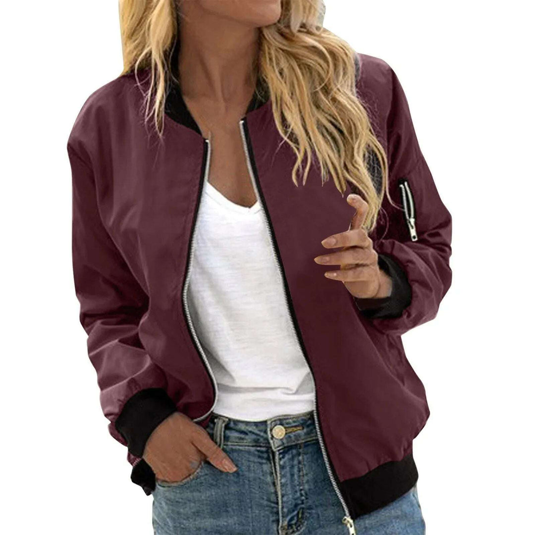 Women's Vintage Bomber Jacket - Casual Baseball Jacket with Zipper | Street Style Outerwear Meifu Market
