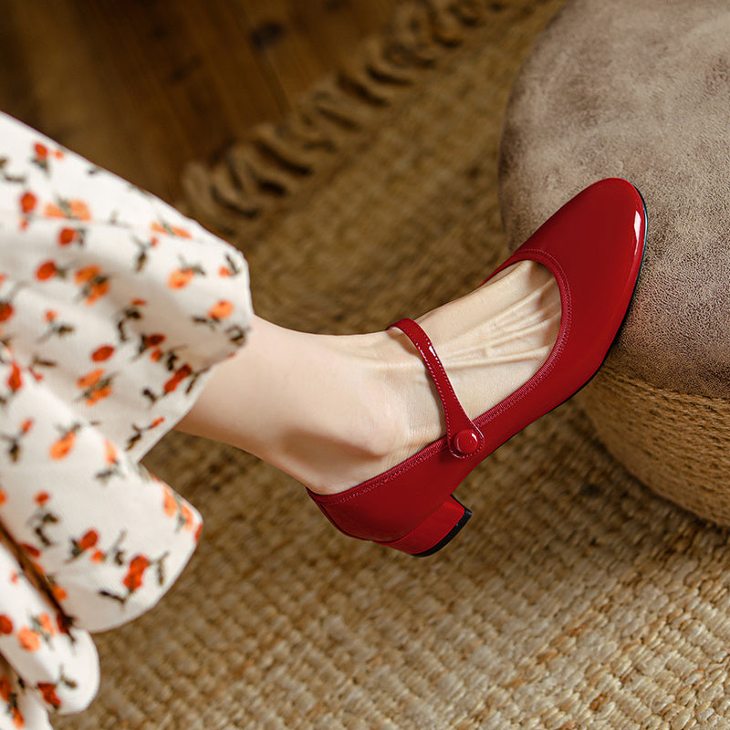 Women's Chunky Heel Retro Leather Round Head Pumps Meifu Market