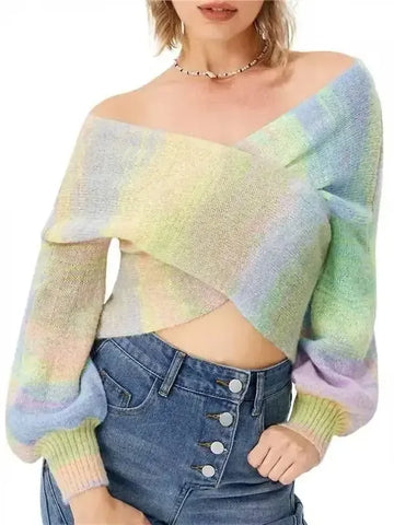 Off-the-shoulder Colored Sweater Meifu Market