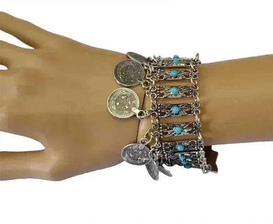 elastic turquoise bracelet | adjustable boho bangle | vintage tribal jewelry | energy saving