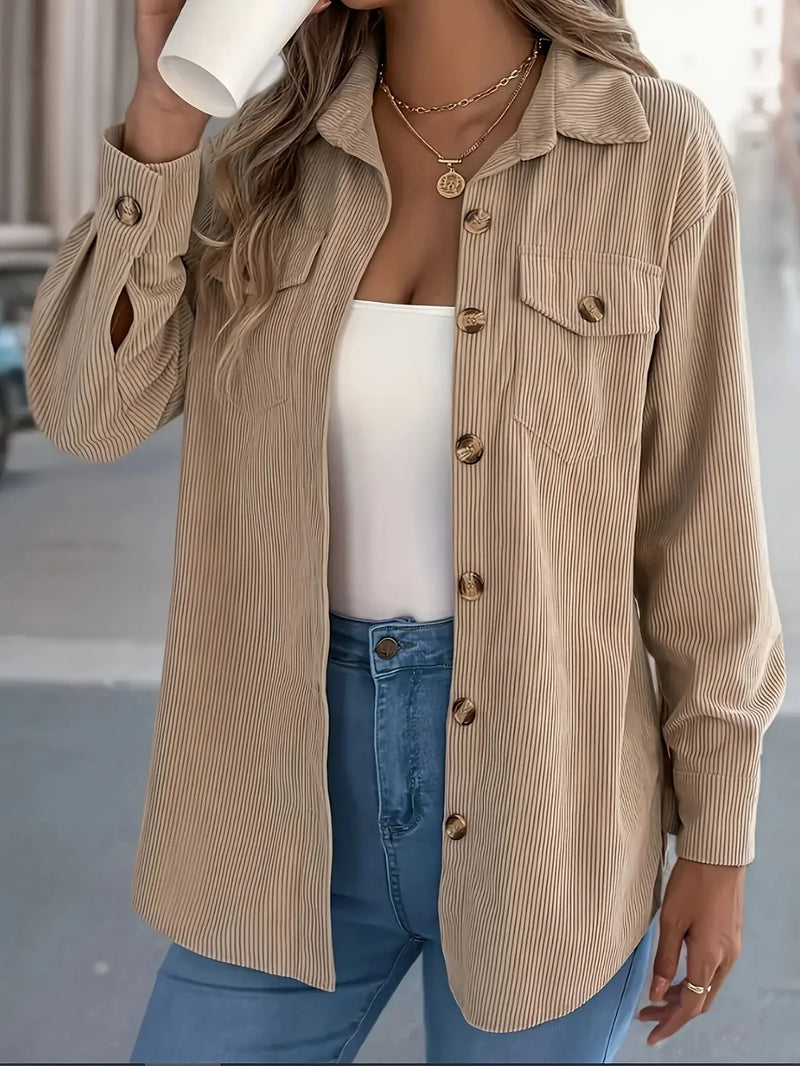 European And American Corduroy Striped Mid-length Coat Shirt Meifu Market