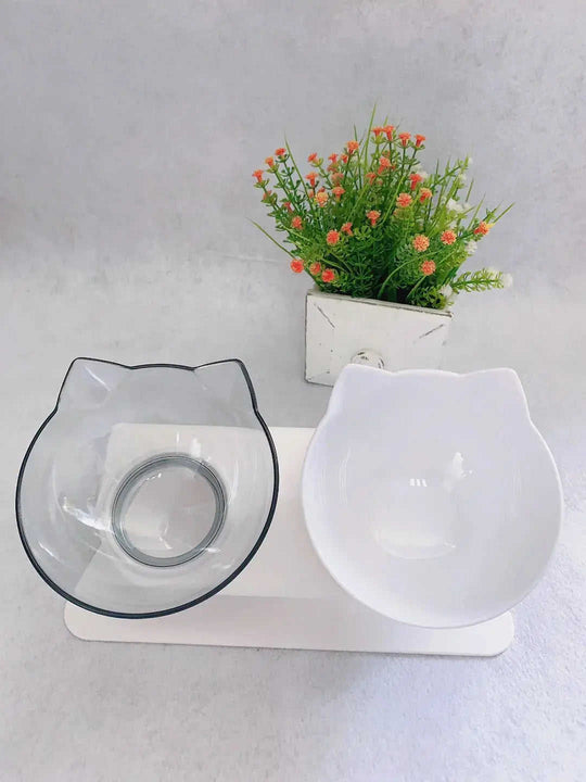 Non Slip Double Cat Bowl With Raised Stand Pet Food Cat Feeder Protect Cervical Vertebra Dog Bowl Transparent Pet Products...