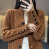 Pure Wool Cardigan Women's Stand Collar Outer Sweater Loose Knitted Coat 