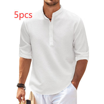 Men's Casual Shirt  Long Sleeve Stand Collar Solid Color Shirt Mens Clothing Meifu Market