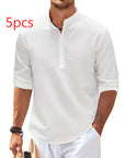 Men's Casual Shirt  Long Sleeve Stand Collar Solid Color Shirt Mens Clothing Meifu Market