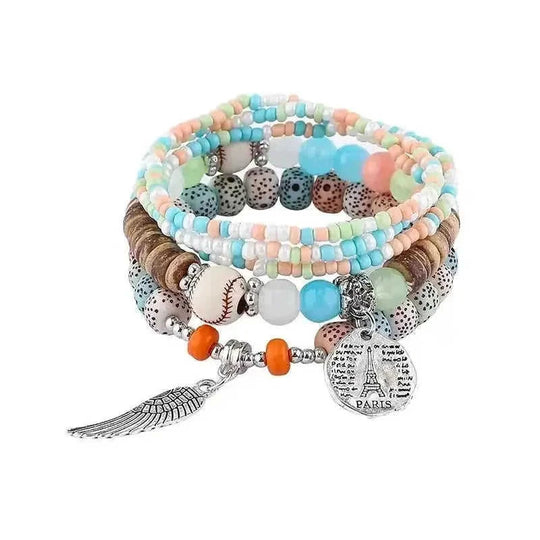 elastic bangle bracelet set | wooden beads jewelry | adjustable tree of life bracelet | ultrasonic cleaning