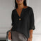V-neck Long-sleeved T-shirt Fashion Loose Cotton And Linen Button Tops For Women Meifu Market