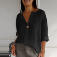 V-neck Long-sleeved T-shirt Fashion Loose Cotton And Linen Button Tops For Women Meifu Market