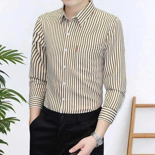 striped slim fit shirt | cotton blend fabric | long sleeve casual shirt | energy saving