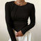 Slim Long Sleeve T-shirt Fashion Solid Color Split Thread Knitted Top Womens Clothing Meifu Market