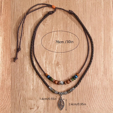 women pu leaf necklace | wooden bead jewelry | party necklace for women | energy saving