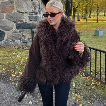 Women's Fashionable Warm Wind-resistant Wool Splicing Coat Meifu Market