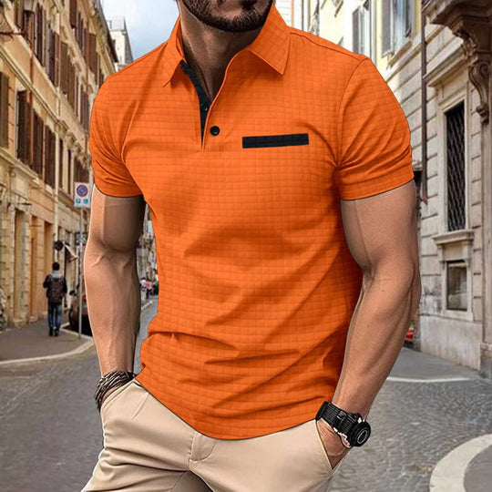 Plaid Jacquard Polo — Loose Fit Slit-Hem Shirt for Active Days