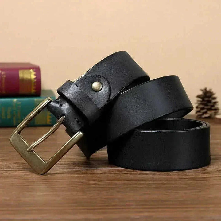 handmade pure copper buckle | full-grain cowhide leather belt | solid brass hardware construction | ultrasonic cleaning