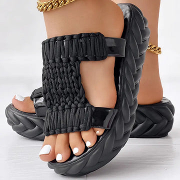 Platform Sandals Summer Braided Knit Hollow Open Toe Slipper Sandals - Anklet Not Included Meifu Market