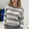 Loose Striped Pullover Sweater Fashion Versatile Long-sleeved Knitted Tops For Women Clothing S - color variant display