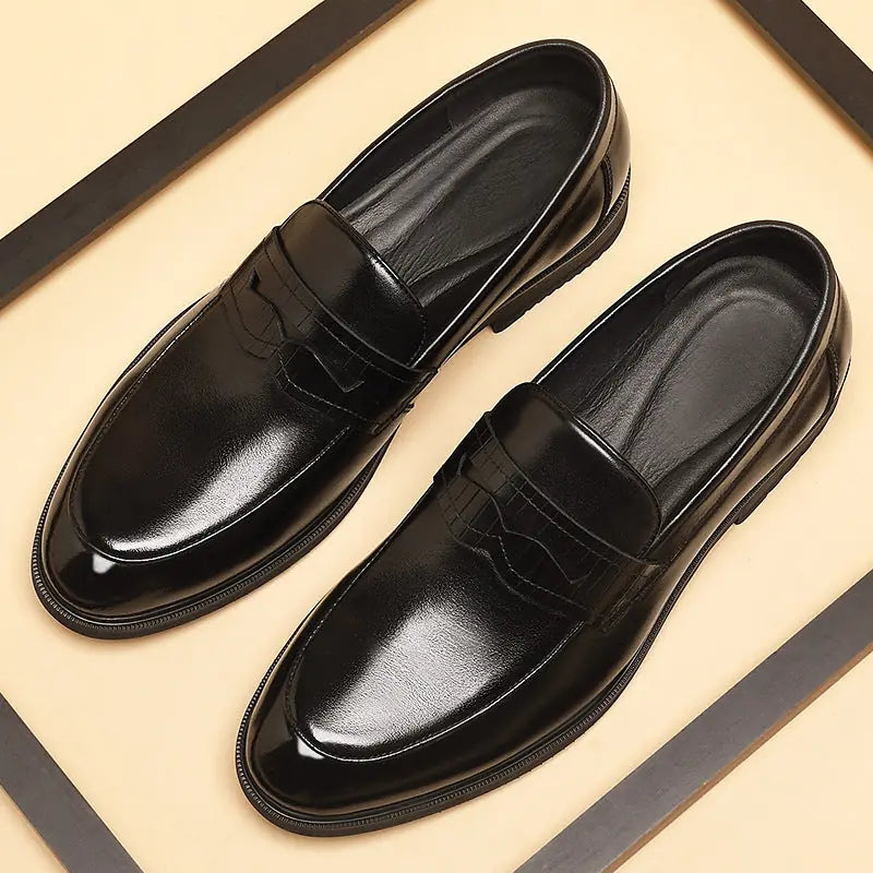 Cowhide Business Formal Wear Men's Slip-on Invisible Height Increasing Leather Shoes Meifu Market