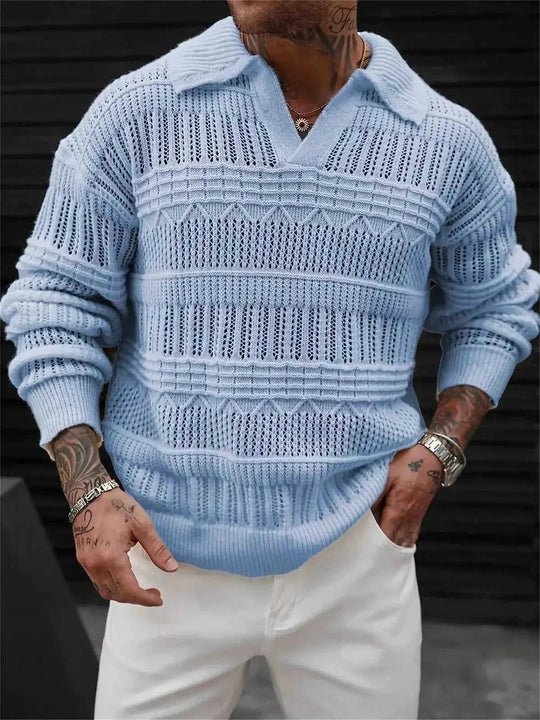 lightweight cotton knitwear | breathable hollow knit fabric | stretchable v-neck sweater | ultrasonic cleaning